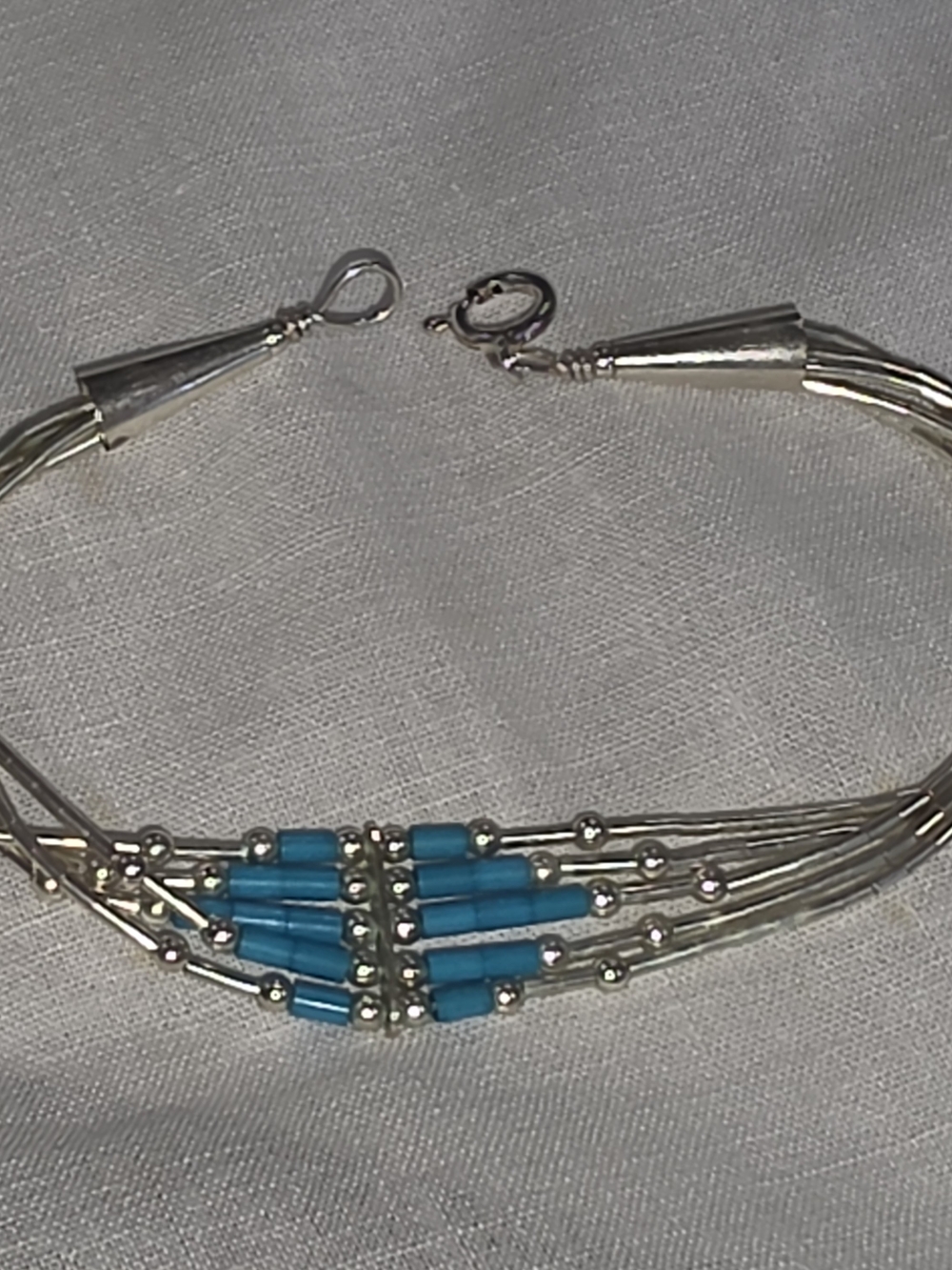 Silver Multi-Strand Bracelet with Turquoise Beads - Women Jewelry